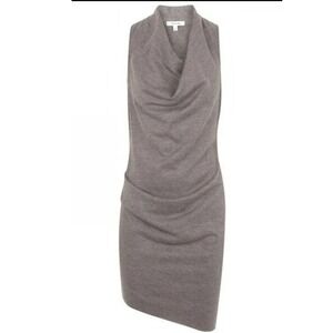 Helmut Lang Sonar Cowl Neck‎ Wool Stretch Draped Sleeveless Mini Dress Gray M